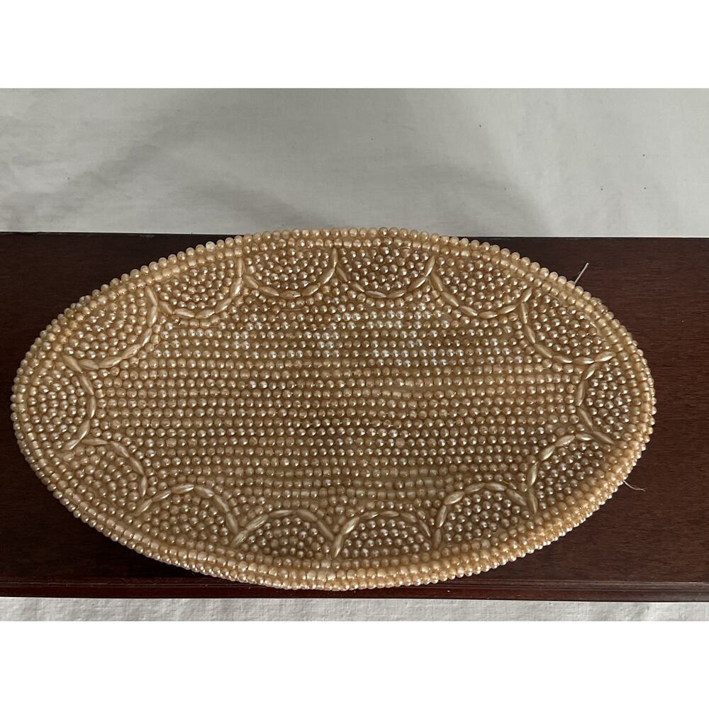 Vintage Beaded Clutch With Faux Pearl Beading7.5” X 4.5”
